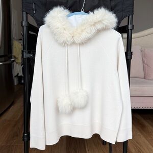 ALICE + OLIVIA Oscar Faux Fur-Trimmed Knit Hoodie 🤍